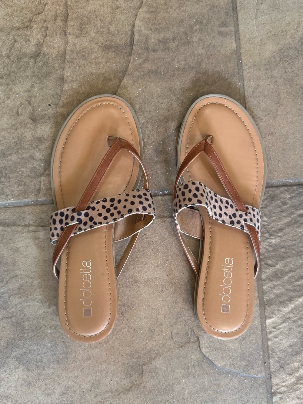 ClioBetta Leopard Print & Tan Slide Sandals